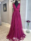 Elegant V Neck Tulle A-line Long Prom Dresses ,WGP1048