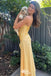 Gorgeous Spaghetti Straps Yellow  Satin Sheath Long Prom Dresses ,WGP1050