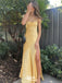 Gorgeous Spaghetti Straps Yellow  Satin Sheath Long Prom Dresses ,WGP1050