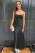 Gorgeous Spaghetti Straps Black Satin Sheath Long Prom Dresses ,WGP1051