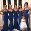 Elegant Blue Mermaid Spaghetti Strapless Sleeveless Wedding Guest Bridesmaid Dresses,WGM362