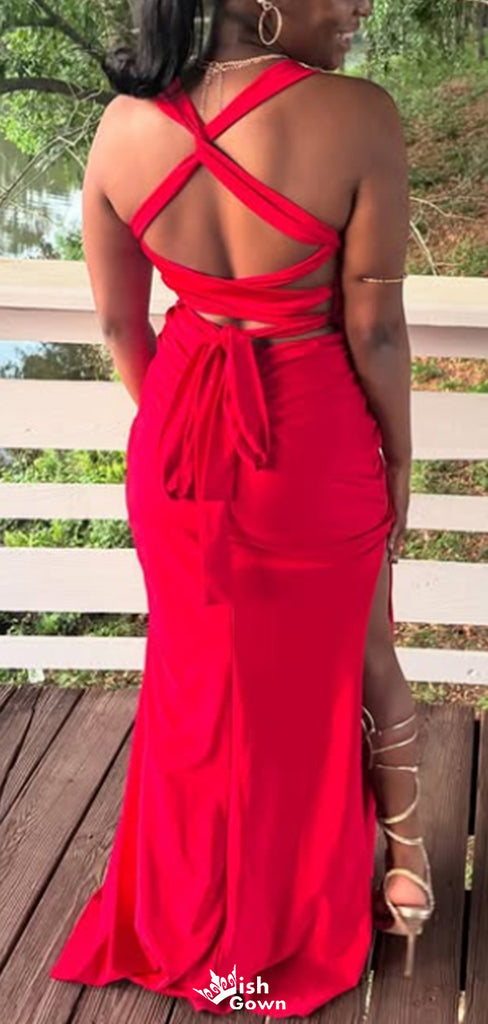 Casual V-neck Halter Mermaid Long Prom Dress Ideas, Evening Party Dresses,WGP1480
