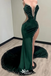 Sexy Green Velvet Strapless Beaded Mermaid Long Prom Dresses with Trailing ,WGP1059