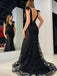 Sexy Black Mermaid Off-Shoulder Lace Long Sleeve Popular Long Evening Dresses, Formal Dresses, Birthday Party, WGP649