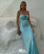 Stylish Blue Strapless Sheath Long Prom Dresses ,WGP1065