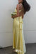 Elegant Yellow V Neck Stylish Back Design Sheath Long Prom Dresses ,WGP1066