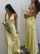 Elegant Yellow V Neck Stylish Back Design Sheath Long Prom Dresses ,WGP1066