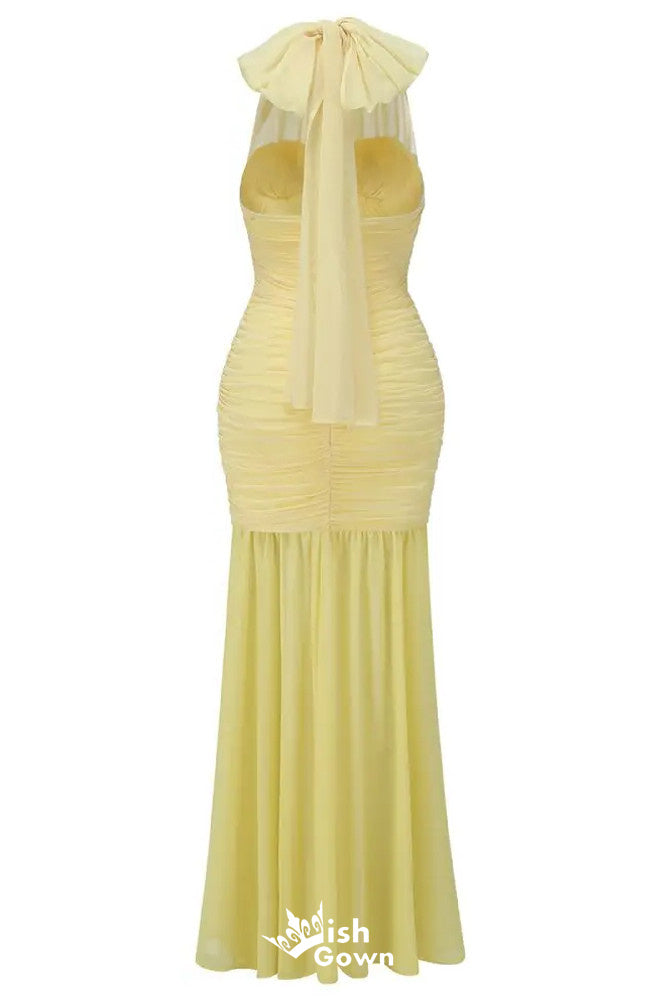 Stylish Yellow Mermaid Chiffon Long Prom Dresses ,WGP1071