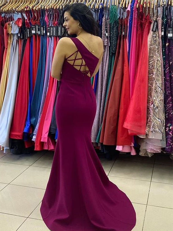 Sexy Purple Mermaid One-Shoulder Long Sleeve Popular Long Evening Dresses, Formal Dresses, Birthday Party, WGP654