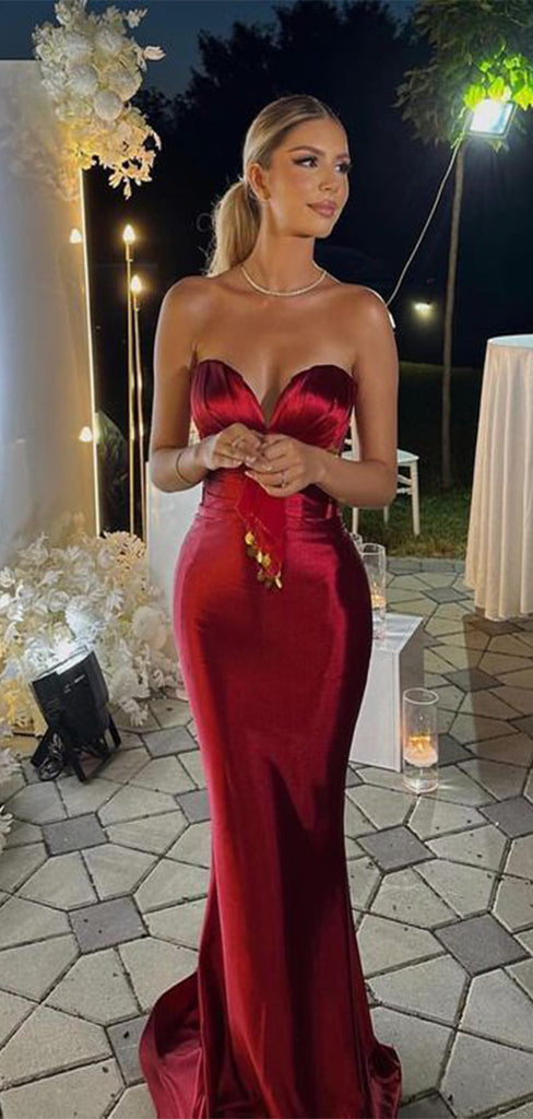 Sexy Red Mermaid Sweetheart Long Sleeve Popular Long Evening Dresses, Formal Dresses, Birthday Party, WGP653