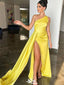 Sexy Yellow One-Shoulder Mermaid Side Slit Long Sleeve Popular Long Evening Dresses, Formal Dresses, Birthday Party, WGP657