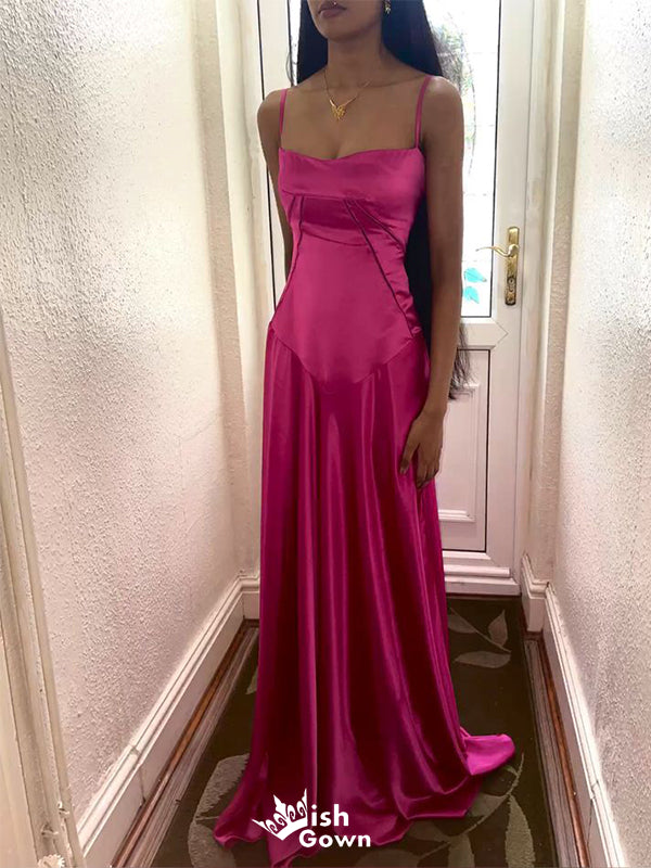 Elegant Pink Spaghetti Strapless A-Line Long Sleeve Popular Long Evening Dresses, Formal Dresses, Birthday Party, WGP664