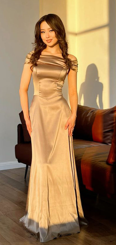 Unique Champagne Off-Shoulder Mermaid Long Prom Dress Ideas, Evening Party Dresses,WGP1817