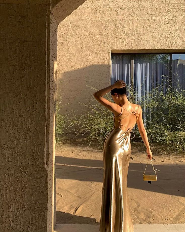 Sexy Gold Spaghetti Strap Mermaid Long Prom Dress Ideas, Evening Party Dresses,WGP1766