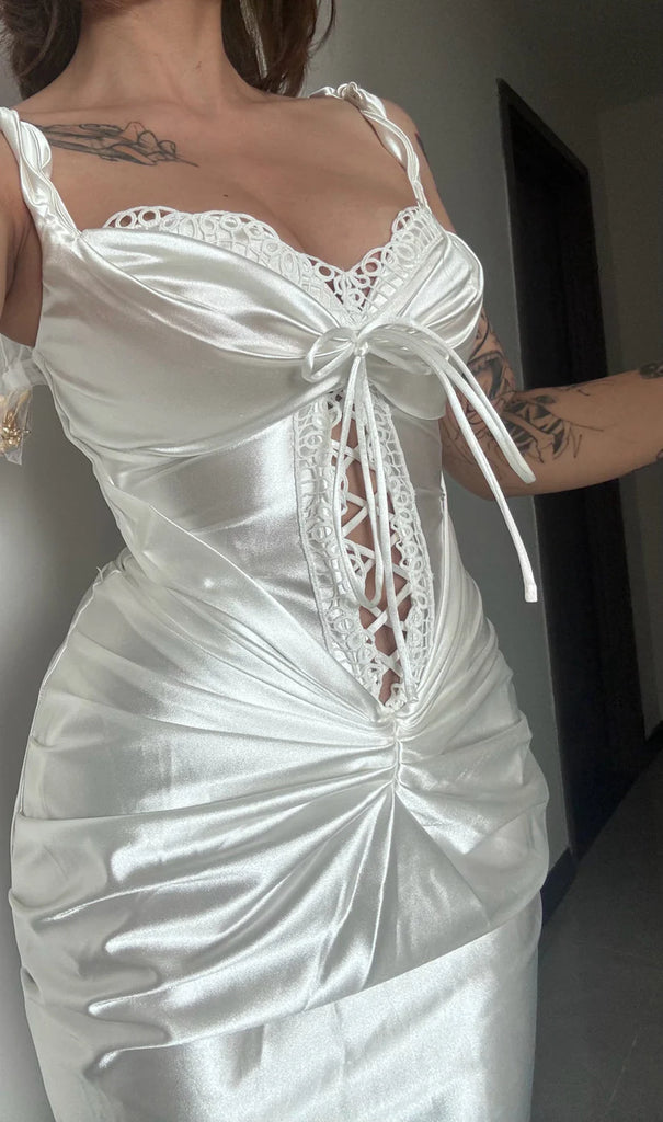 Elegant White Spaghetti Strap Mermaid Long Prom Dress Ideas, Evening Party Dresses,WGP1779