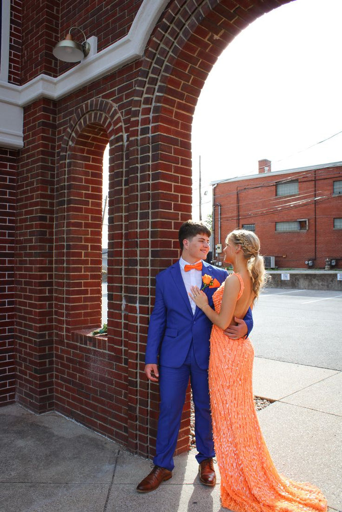 Elegant Orange V-Neck Mermaid Side Slit Long Prom Dress Ideas, Evening Party Dresses,WGP1803
