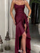 Sexy Burgundy Spaghetti Strap High Low Long Prom Dress Ideas, Evening Party Dresses,WGP1845