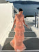 Elegant Coral Spaghetti Strap A-Line Long Prom Dress Ideas, Evening Party Dresses,WGP1756
