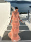 Elegant Coral Spaghetti Strap A-Line Long Prom Dress Ideas, Evening Party Dresses,WGP1756
