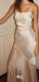 Elegant Champagne Spaghetti Straps Sheath Satin Long Prom Dresses ,WGP1078