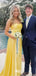 Stylish Yellow Strapless A-line Pleats Satin Long Prom Dresses ,WGP1079