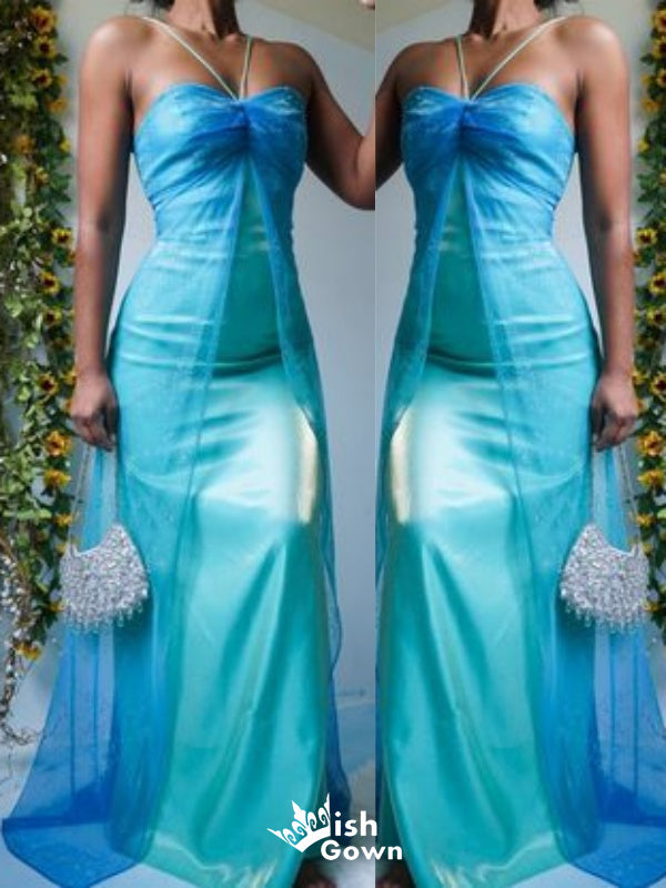 Sexy Blue Mermaid Satin Long Prom Dresses ,WGP1080