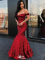 Sexy Red Mermaid Sweetheart Off-Shoulder Lace Evening Dresses, Formal Dresses, Birthday Party, WGP547