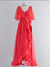 Stylish Watermelon A-line Chiffon V Neck Long Prom Dresses ,WGP1086