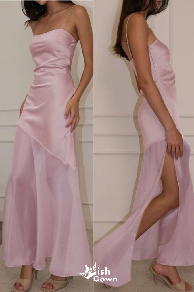 Elegant Spaghetti Straps Sheath Light Pink Long Prom Dresses ,WGP1087