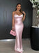 Sexy Light Pink Spaghetti Straps Mermaid Satin Long Prom Dresses ,WGP1090