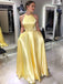 Elegant Yellow Halter A-Line Long Sleeve Popular Long Evening Dresses, Formal Dresses, Birthday Party, WGP687