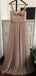 Shiny Gold Spaghetti Strap A-Line Long Prom Dress Ideas, Evening Party Dresses,WGP1602
