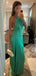 Sexy Green Halter Strap A-Line Side Slit Long Sleeve Popular Long Evening Dresses, Formal Dresses, Birthday Party, WGP686