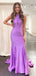 Elegant Purple Halter Strap Mermaid Long Sleeve Popular Long Evening Dresses, Formal Dresses, Birthday Party, WGP688