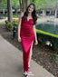 Sexy Red Spaghetti Strap Mermaid Side Slit Long Sleeveless Popular Long Evening Dresses, Formal Dresses, Birthday Party, WGP690