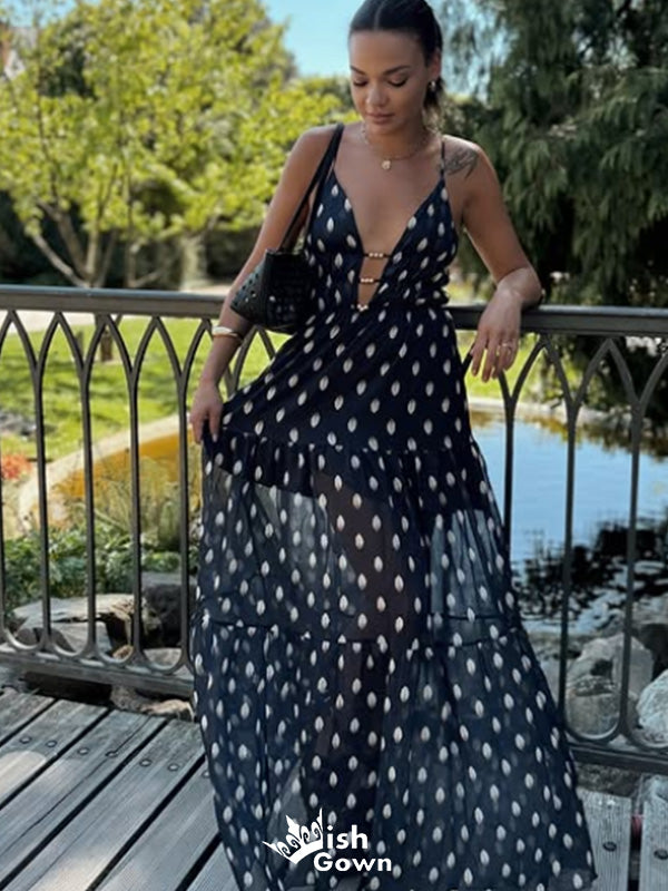 Casual Spaghetti Strap V-neck A-line Long Prom Dress Ideas, Evening Party Dresses,WGP1563