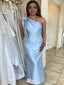 Elegant Baby Blue One-Shoulder Mermaid Long Sleeveless Popular Long Evening Dresses, Formal Dresses, WGP701