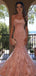 Floral Pink Sweetheart Mermaid Long Prom Dress Ideas, Evening Party Dresses, WGP2007