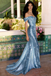 Glamorous Light Blue Shimmering Sequin Evening Gown with Ruched Wrap Bodice,WGP2194