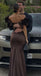 Elegant Brown Off-Shoulder Mermaid Floral Long Prom Dress Ideas, Evening Party Dresses,WGP1743