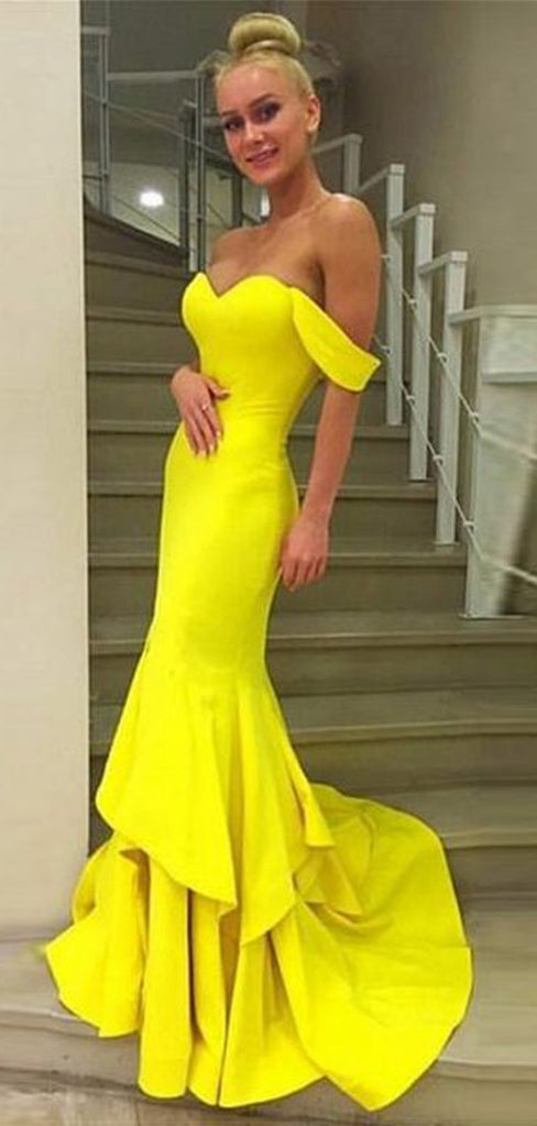 Sexy Lime Green Off-Shoulder Mermaid Long Sleeveless Popular Long Evening Dresses, Formal Dresses, WGP706