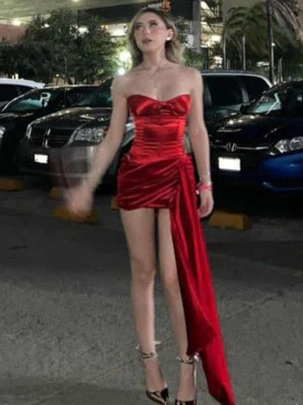 Sexy Red Strapless Mermaid Detachable Sleeveless Popular Cheap Short Homecoming Dresses, EPT246