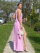 Sexy Pink V-Neck Mermaid Side Slit Long Sleeveless Long Party Prom Dresses,Evening Dress Online, WGP715