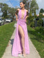 Sexy Pink V-Neck Mermaid Side Slit Long Sleeveless Long Party Prom Dresses,Evening Dress Online, WGP715