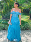 Sexy Blue Sweetheart A-Line Off-Shoulder Long Sleeveless Long Party Prom Dresses,Evening Dress Online, WGP724