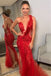 Unique Red Mermaid Lace Long Prom Dress Ideas, Evening Party Dresses,WGP1887