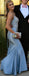 Fancy Glitzy Blue Prom Dress Deep V-Neck Sequined Mermaid Formal Gown,WGP2165