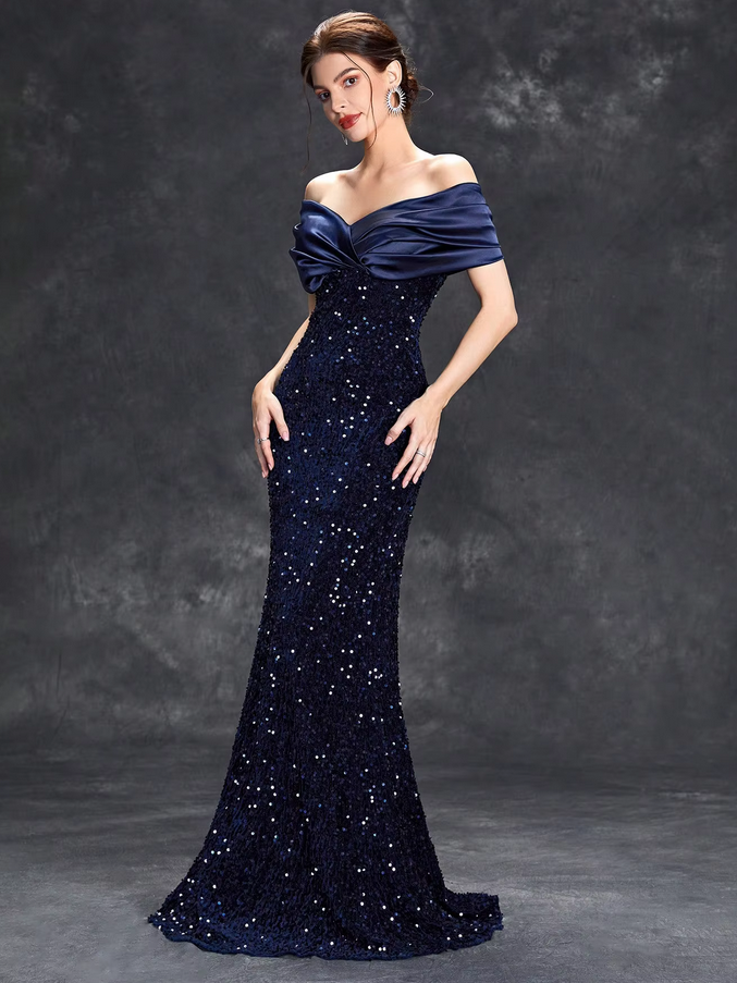 Shiny Elegant Off the Shoulder Mermaid Long Party Dress Prom Dresses,Evening Dress Online, WGP917