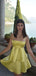 Sexy Yellow Spaghetti Strap Ball Gown Popular Cheap Short Homecoming Dresses, EPT274