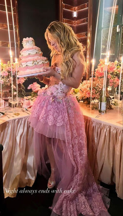 Unique Pink Sweetheart High Low Applique Long Prom Dress Ideas, Evening Party Dresses,WGP1745